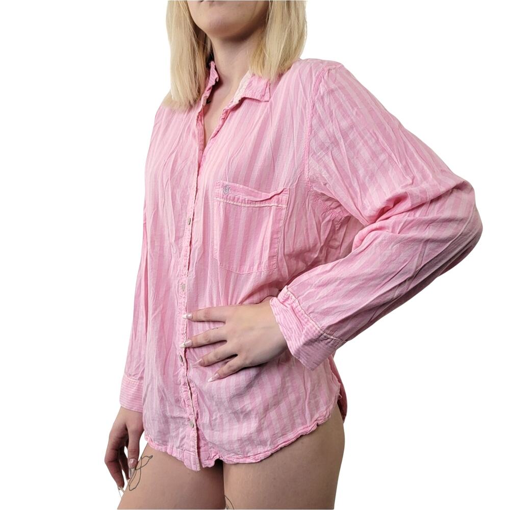 Victoria's Secret Pink Pajama Striped Button Down Sleep Shirt - L - Picture 6 of 6